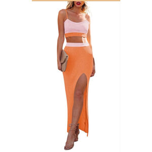 NEW Knit 2 Pc Skirt & Cami Crop Top High Side Slit Bodycon Set S